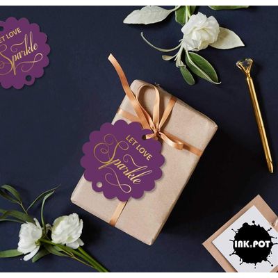 Etiquetas Pendentes em Papel Metalizado 'Deixe o Amor Brilhar' para Lembrancinhas de Casamento - Inkdotpot 50 Etiquetas Metalizadas / Roxo - Dourado
