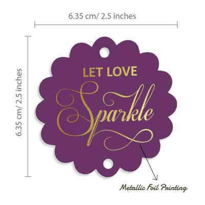 Etiquetas Pendentes em Papel Metalizado 'Deixe o Amor Brilhar' para Lembrancinhas de Casamento - Inkdotpot 50 Etiquetas Metalizadas / Roxo - Dourado