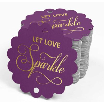 Etiquetas Pendentes em Papel Metalizado 'Deixe o Amor Brilhar' para Lembrancinhas de Casamento - Inkdotpot 50 Etiquetas Metalizadas / Roxo - Dourado