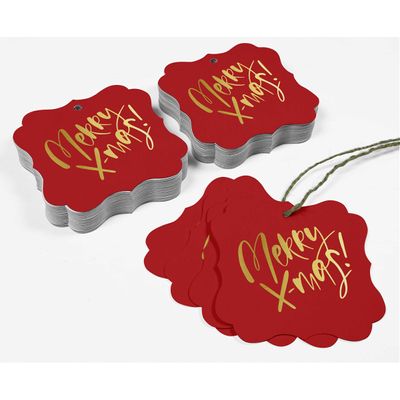 Etiquetas de Papel Metalizadas 'Merry X-Mas' para Lembrancinhas em Formato de Suporte para Pendurar - Inkdotpot 50 Etiquetas Metalizadas / Vermelho - Dourado