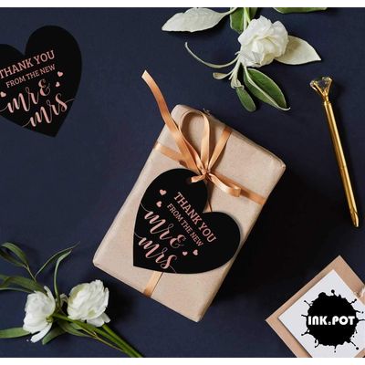 Etiqueta de Papel Metalizado "Thank You" para Lembrancinha de Casamento - Inkdotpot 100 Etiquetas Metalizadas / Preto - Ouro Rosé