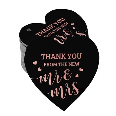 Etiqueta de Papel Metalizado "Thank You" para Lembrancinha de Casamento - Inkdotpot 100 Etiquetas Metalizadas / Preto - Ouro Rosé