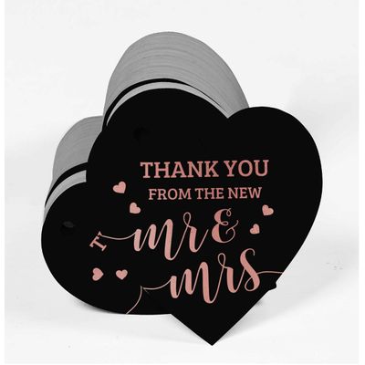 Etiqueta de Papel Metalizado "Thank You" para Lembrancinha de Casamento - Inkdotpot 100 Etiquetas Metalizadas / Preto - Ouro Rosé