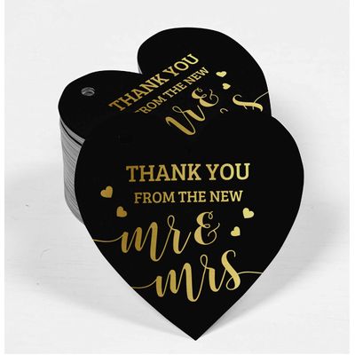 Etiqueta de Papel Metalizado "Thank You" para Lembrancinha de Casamento - Inkdotpot 100 Etiquetas Metalizadas / Preto - Ouro Rosé