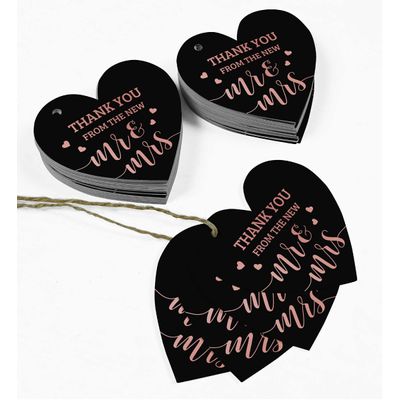 Etiqueta de Papel Metalizado "Thank You" para Lembrancinha de Casamento - Inkdotpot 100 Etiquetas Metalizadas / Preto - Ouro Rosé