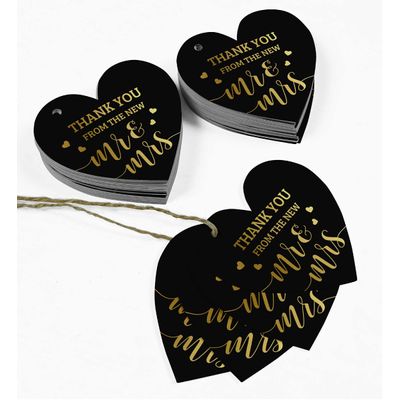 Etiqueta de Papel Metalizado "Thank You" para Lembrancinha de Casamento - Inkdotpot 100 Etiquetas Metalizadas / Preto - Ouro Rosé