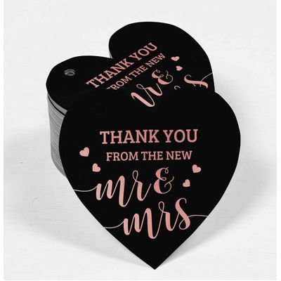 Etiqueta de Papel Metalizado "Thank You" para Lembrancinha de Casamento - Inkdotpot 100 Etiquetas Metalizadas / Preto - Ouro Rosé