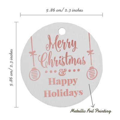 Etiquetas Penduradas de Papel Metalizado Feliz Natal & Boas Festas para Lembrancinhas - Inkdotpot 50 Etiquetas Metalizadas / Branco - Ouro Rosé