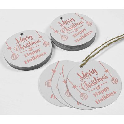 Etiquetas Penduradas de Papel Metalizado Feliz Natal & Boas Festas para Lembrancinhas - Inkdotpot 50 Etiquetas Metalizadas / Branco - Ouro Rosé