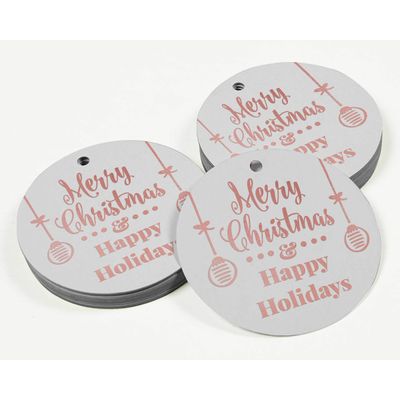Etiquetas Penduradas de Papel Metalizado Feliz Natal & Boas Festas para Lembrancinhas - Inkdotpot 50 Etiquetas Metalizadas / Branco - Ouro Rosé