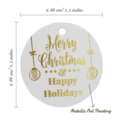 Etiquetas Penduradas de Papel Metalizado Feliz Natal & Boas Festas para Lembrancinhas - Inkdotpot 50 Etiquetas Metalizadas / Branco - Ouro Rosé