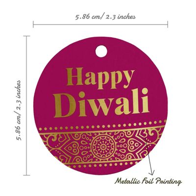 Etiquetas Pendentes de Papel Metalizado Feliz Diwali para Lembrancinhas - Inkdotpot 50 Etiquetas Metalizadas / Rosa - Dourado