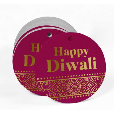 Etiquetas Pendentes de Papel Metalizado Feliz Diwali para Lembrancinhas - Inkdotpot 50 Etiquetas Metalizadas / Rosa - Dourado