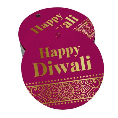 Etiquetas Pendentes de Papel Metalizado Feliz Diwali para Lembrancinhas - Inkdotpot 50 Etiquetas Metalizadas / Rosa - Dourado