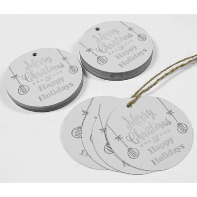 Etiquetas Penduradas de Papel Metalizado Feliz Natal & Boas Festas para Lembrancinhas - Inkdotpot 50 Etiquetas Metalizadas / Branco - Prata