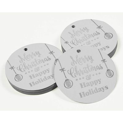 Etiquetas Penduradas de Papel Metalizado Feliz Natal & Boas Festas para Lembrancinhas - Inkdotpot 50 Etiquetas Metalizadas / Branco - Prata