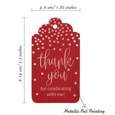 Etiquetas de Papel Metalizado 'Obrigado por Celebrar Comigo' para Lembrancinha de Aniversário - Inkdotpot 50 Etiquetas Metalizadas / Vermelho - Ouro Rosé