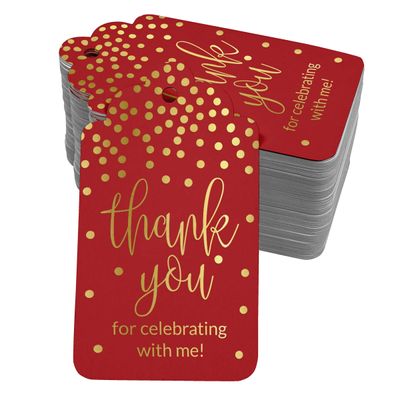 Etiquetas de Papel Metalizado 'Obrigado por Celebrar Comigo' para Lembrancinha de Aniversário - Inkdotpot 50 Etiquetas Metalizadas / Vermelho - Ouro Rosé