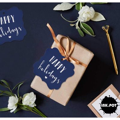 Etiquetas Pendentes de Papel em Formato de Colchete com Metalizado 'Happy Holiday' para Lembrancinhas - Inkdotpot 50 Etiquetas Metalizadas / Azul - Prata