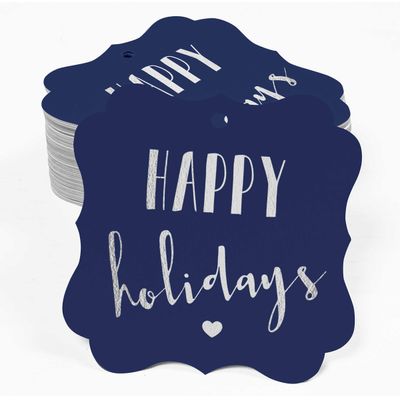 Etiquetas Pendentes de Papel em Formato de Colchete com Metalizado 'Happy Holiday' para Lembrancinhas - Inkdotpot 50 Etiquetas Metalizadas / Azul - Prata