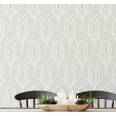 Papel de Parede Vinílico Autoadesivo Urban Chic Paisley Arqueado Impermeável Bege, Removível para Quartos e Sala, para Inquilinos - S4Sassy 63,5 cm (L) × 914,4 cm (C) / Bege - Vinil Texturizado