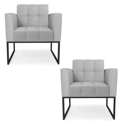 Kit 2 Poltronas Sala Elisa Decorativa Base Industrial Couro Sintético Cinza D'Rossi