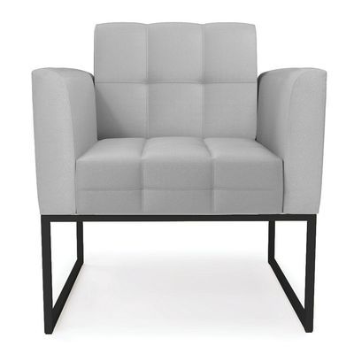 Kit 2 Poltronas Sala Elisa Decorativa Base Industrial Couro Sintético Cinza D'Rossi