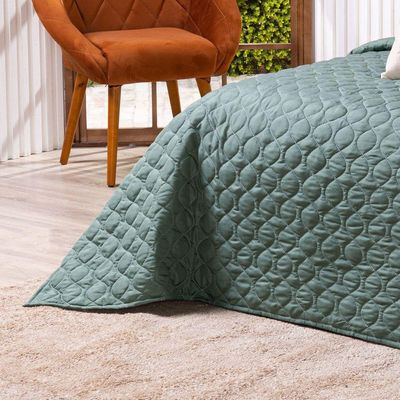 Kit Cobre Leito Colcha King Verano Com Almofadas Estampadas 07 Peças - Dupla Face Percal 300 Fios Matelado Cor Tucano