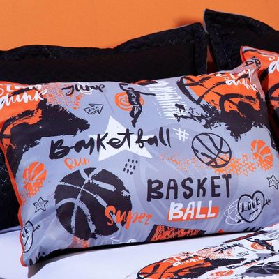 Jogo De Cama Lençol Solteiro Basquete Branco/cinza Com Fronhas E Virol Estampados 03 Peças - Percal 200 Fios