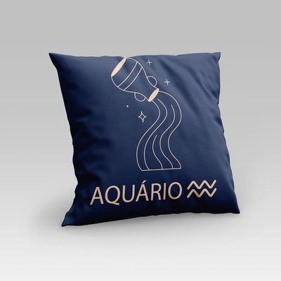 Capa De Almofada Estampada Signos Do Zodíaco Em Veludo Suede 45cm X 45cm - Decoração Astrologia Horóscopo Cor Aquário