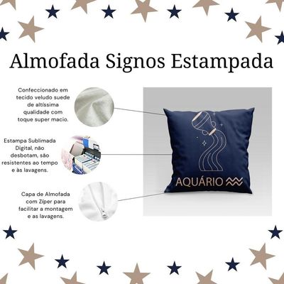 Capa De Almofada Estampada Signos Do Zodíaco Em Veludo Suede 45cm X 45cm - Decoração Astrologia Horóscopo Cor Aquário