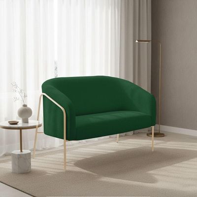 Sofá 2 Lugares Namoradeira Stella Base Industrial Alta Champanhe Bouclê Verde D03 - D'rossi