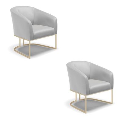 Poltrona Sala Decorativa Kit 2 Stella Base Industrial Champanhe Sintético D03 - D'rossi Cinza