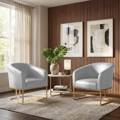 Poltrona Sala Decorativa Kit 2 Stella Base Industrial Champanhe Sintético D03 - D'rossi Cinza