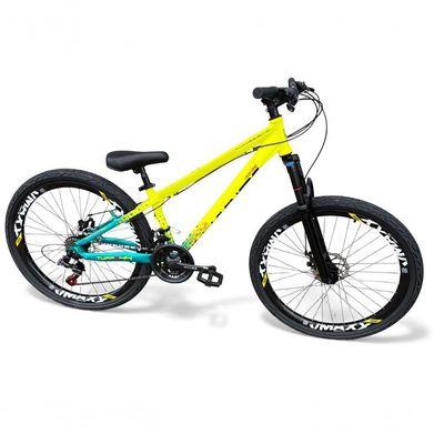 Bicicleta aro26 VikingxTuffX44 FreioHidráulico21v Freeride RodasVmaxx Pneu Flame AmareloVerde