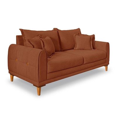 Sofá Living 2 Lugares 1,80m Livia Bouclê Pés De Madeira - Pallazio Cor Terracota