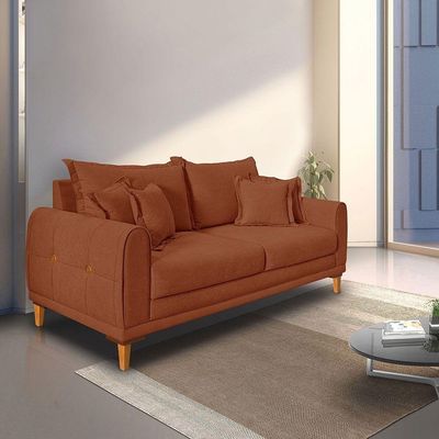 Sofá Living 2 Lugares 1,80m Livia Bouclê Pés De Madeira - Pallazio Cor Terracota