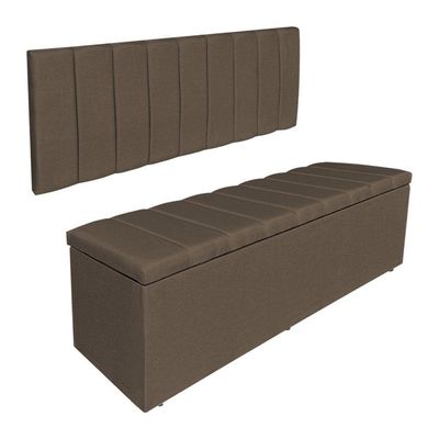 Kit Cabeceira Painel E Calçadeira Recamier Baú King 1,95m Holanda Linho - Pallazio Cor Marrom