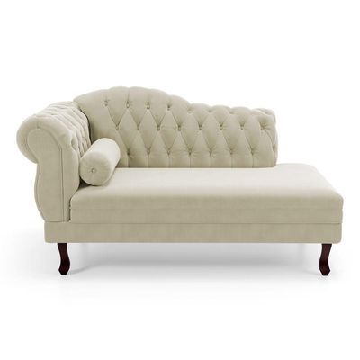 Divã Recamier Chaise Longue Lavínia 150cm Capitonê Pés De Madeira Suede Bege Claro - Desk Design