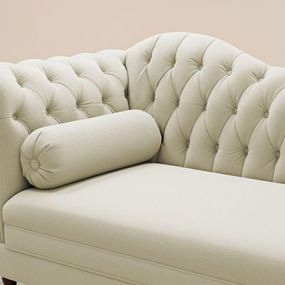 Divã Recamier Chaise Longue Lavínia 150cm Capitonê Pés De Madeira Suede Bege Claro - Desk Design