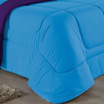 Edredom Solteiro Nobre 1 Peça Dupla Face 1,60m X 2,40m Malha 100% Algodão - Turquesa / Roxo
