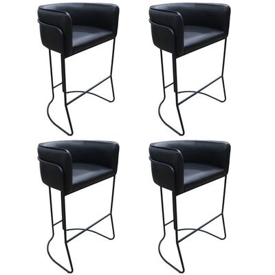Kit 04 Banquetas Alta Com Encosto Betina Base Preto Fosco Corano Preto - Nexta Casa