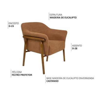 Kit 02 Poltronas Luna Base Madeira Poliéster Bouclé Terracota - Nexta Casa