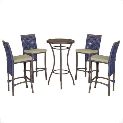 Mesa Bistrô E 4 Banquetas Roma Marrom Corda Estofado 7 Trama Azul