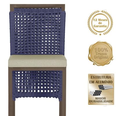 Mesa Bistrô E 4 Banquetas Roma Marrom Corda Estofado 7 Trama Azul