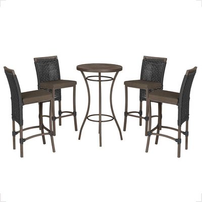 Mesa Bistrô E 4 Banquetas Roma Marrom Corda Estofado 9 Trama Preto
