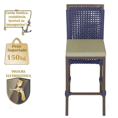 Mesa Bistrô E 4 Banquetas Roma Marrom Corda Estofado 7 Trama Azul