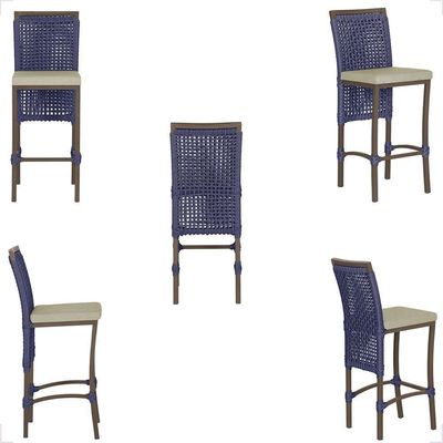 Mesa Bistrô E 4 Banquetas Roma Marrom Corda Estofado 7 Trama Azul