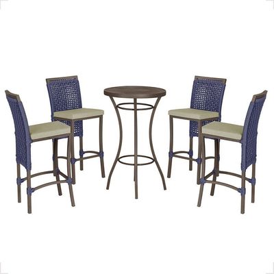 Mesa Bistrô E 4 Banquetas Roma Marrom Corda Estofado 7 Trama Azul