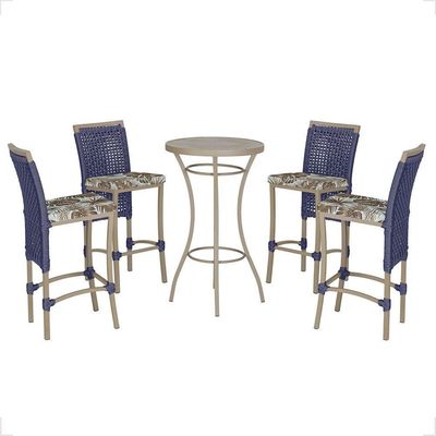 Mesa Bistrô E 4 Banquetas Roma Fendi Corda Estofado 6 Trama Azul
